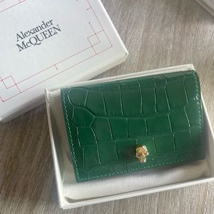 Alexander McQueen Skull Flap Card Case Crocodile Embossed Leather